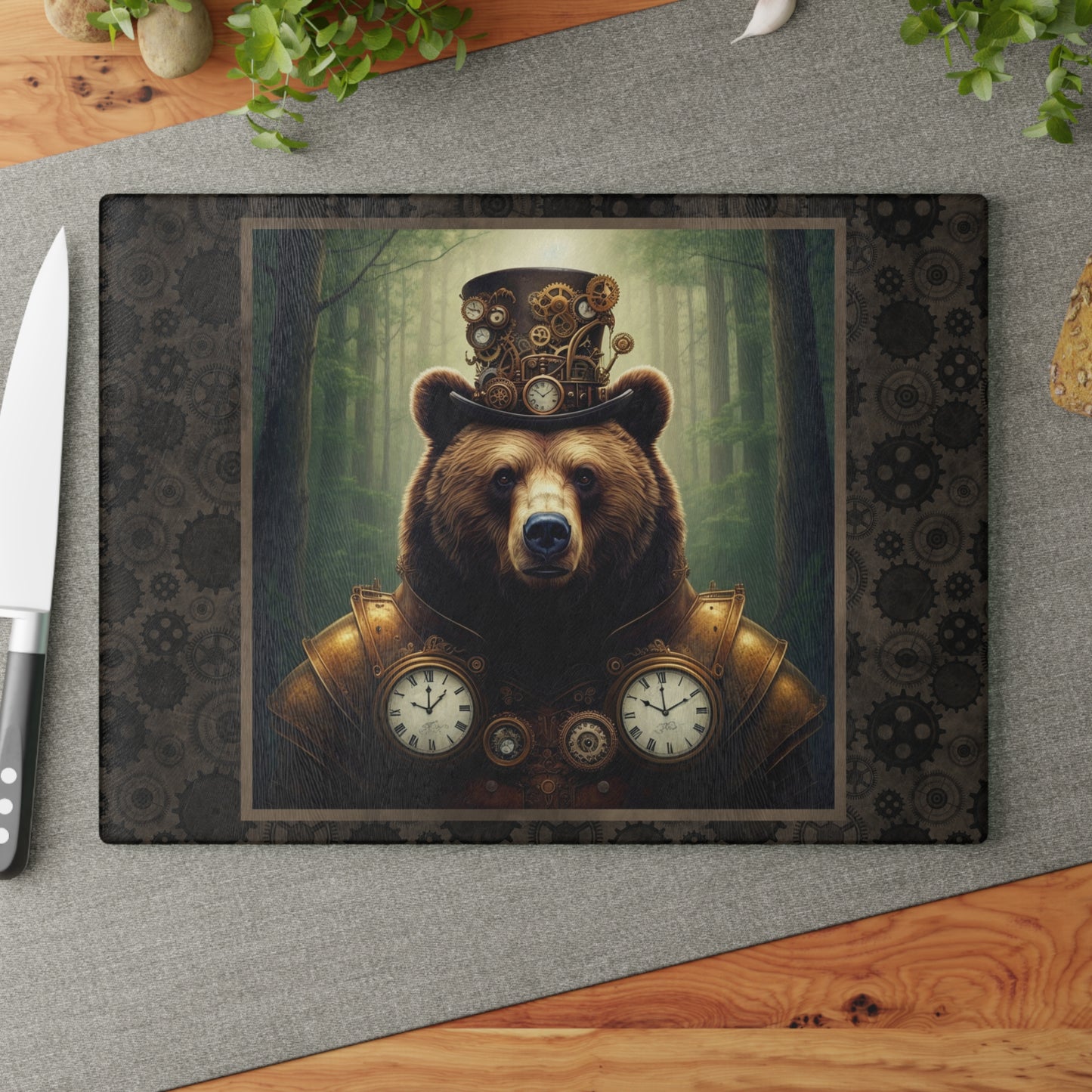 Glass Cutting Board:  Steampunk [Animals - Bear]