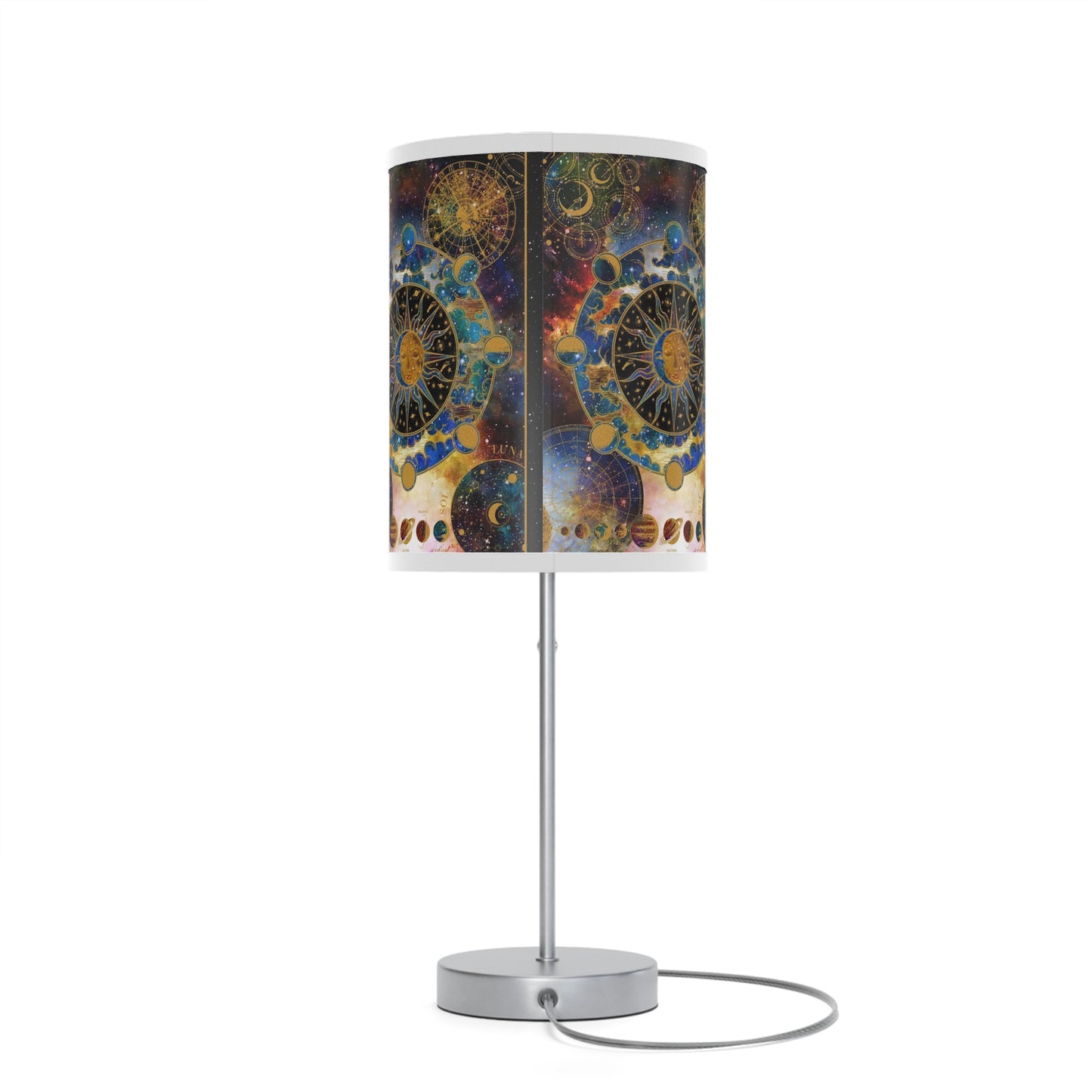 Table Lamp: w/Silver Base; "Cosmos"; Zodiac Panel.