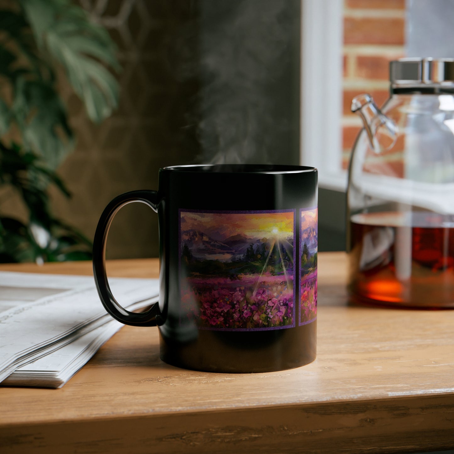 Ceramic Mug:  Black;  Year of Art [Flower and Mountain]