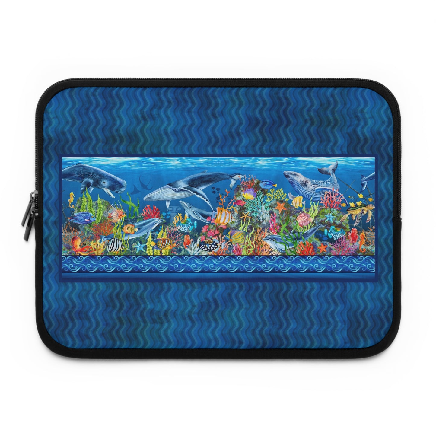 Laptop Sleeve: [CALYPSO]:  Sea Life Panel-Stripe Tonal