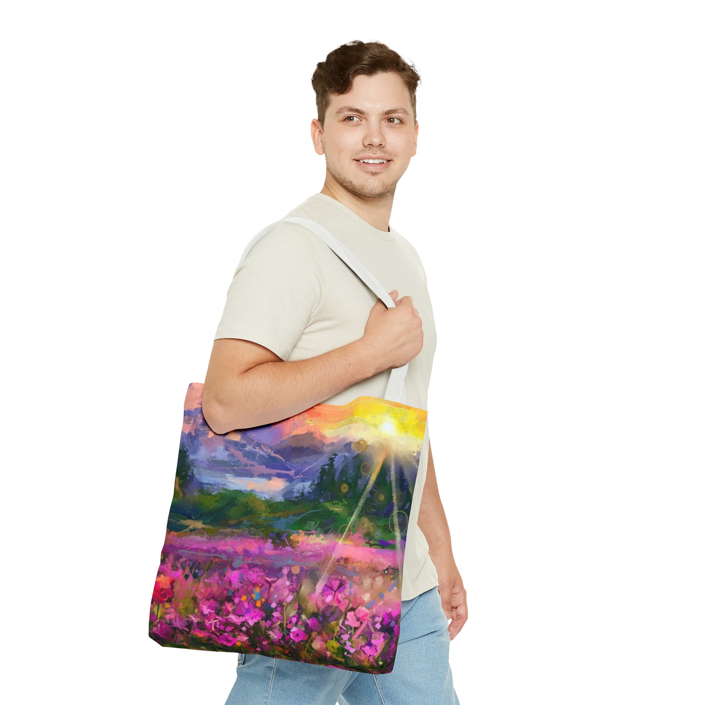 Tote Bag:  large-18x18;  "Year of Art" [Flowers on Mountain]