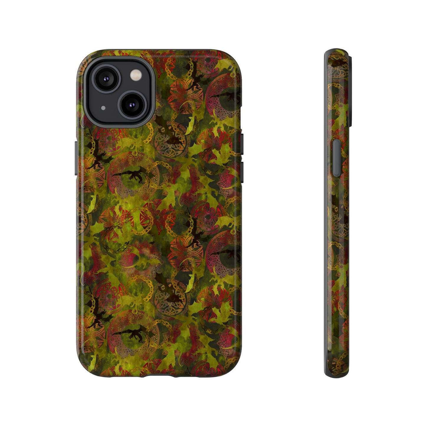 Apple I-Phone 14 (Series) Tough Case-Phone Case: Dragons [Green Panel]