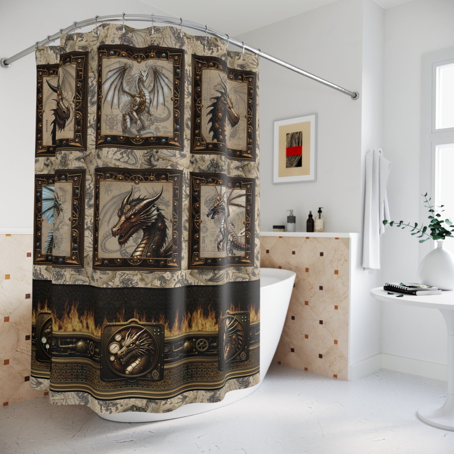 Shower Curtain (71" × 74"):   Steampunk Dragons