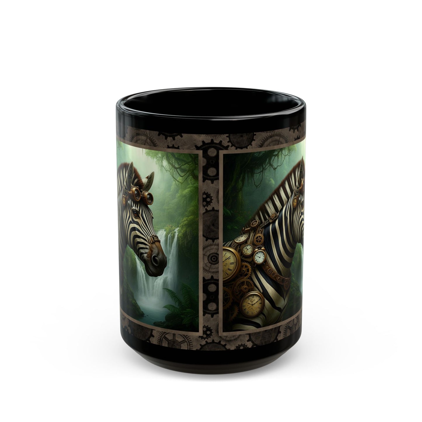 Black Mug-15oz:  "Steampunk Zebra" Panel
