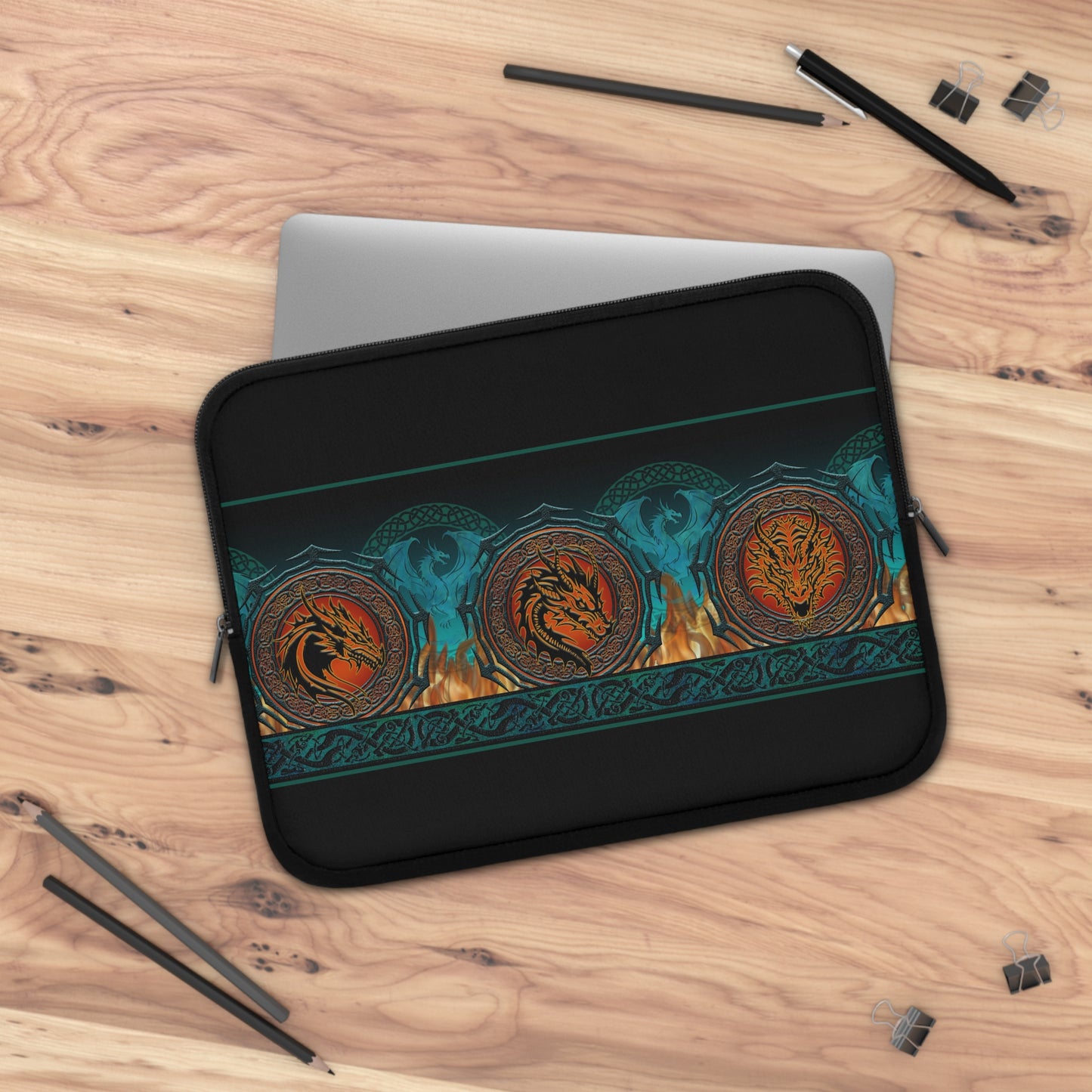 Laptop Sleeve  (Multiple Sizes): Emerald Dragons [Dragon Border]