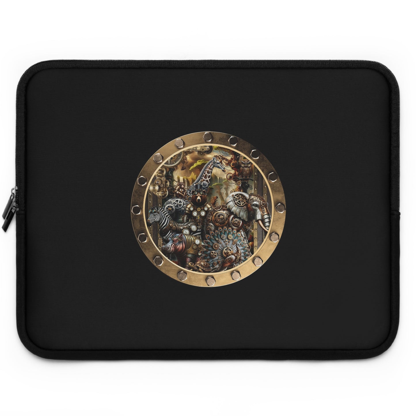 Steampunk Porthole Laptop Sleeve — Vintage Gear & Brass Robot Design