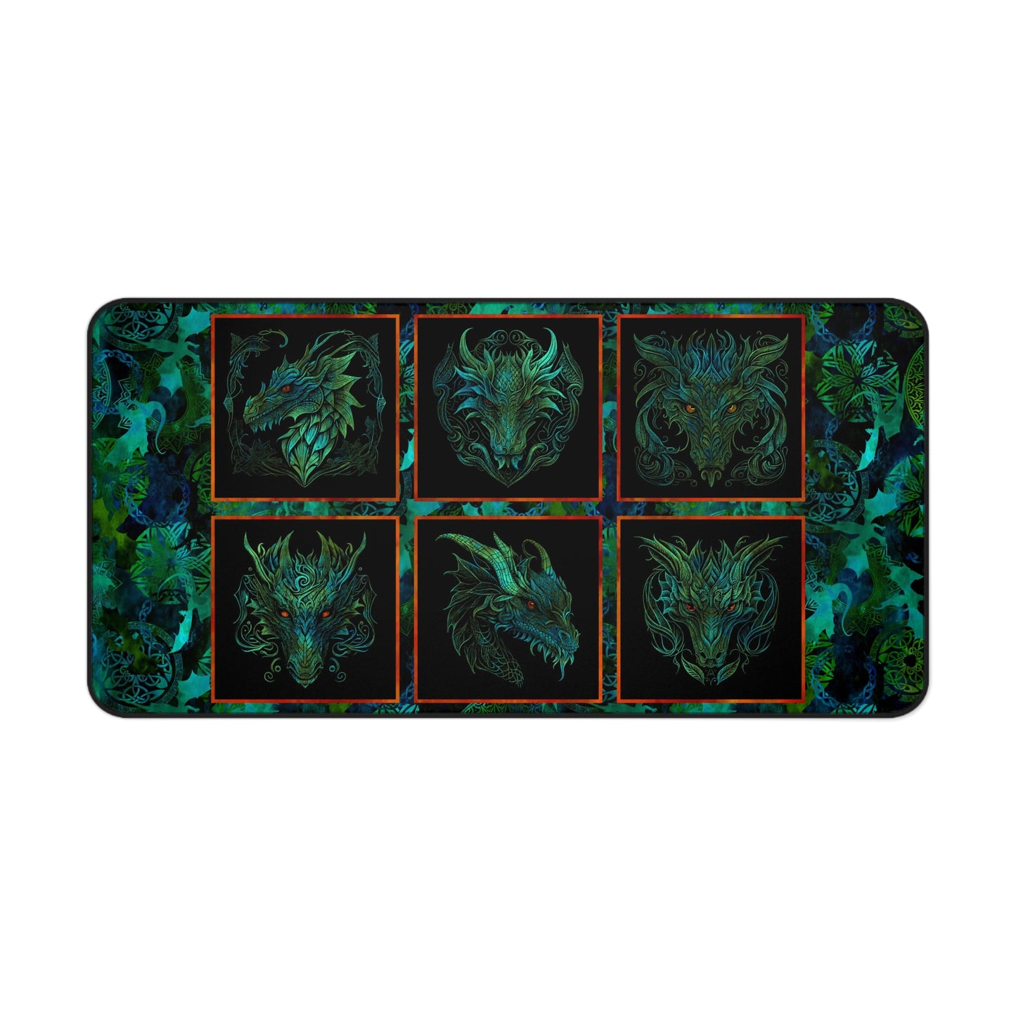 Desk Mat (23x13):  Emerald Dragons [Dragon Heads]