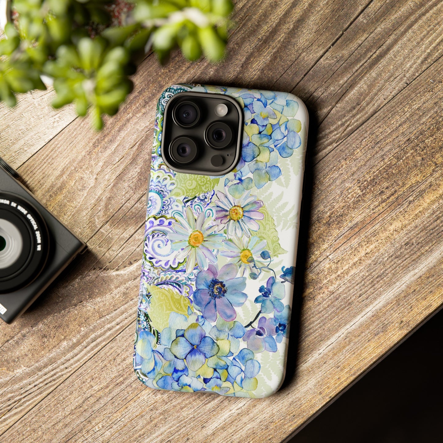 Apple I-Phone 15 (Series) Tough Case-Phone Case:  Leah [Light Blue Flower Border]