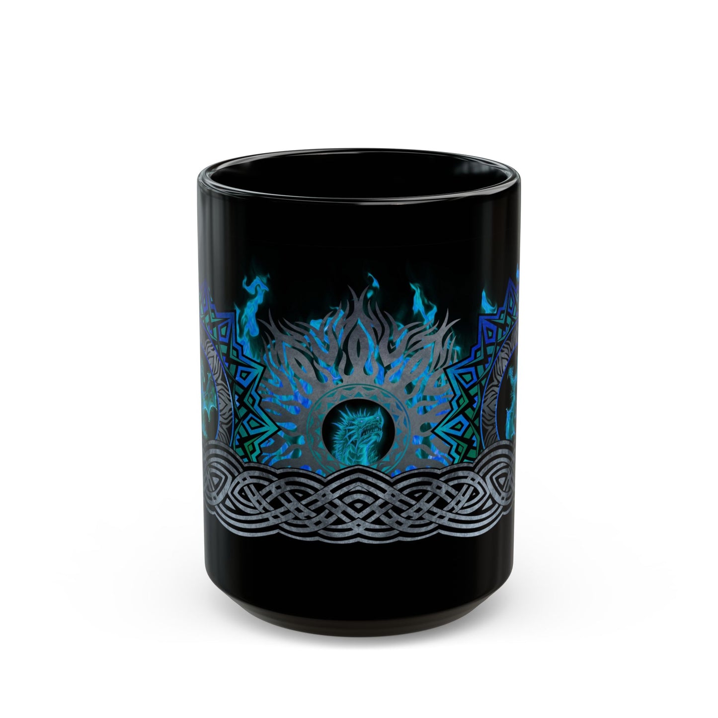 Black Mug-15oz:  "Blue Dragons" Panel