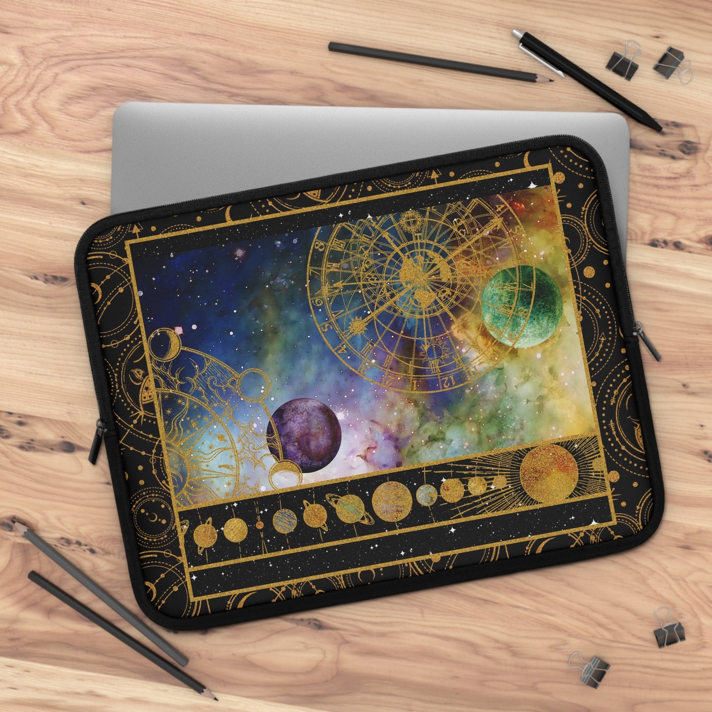 Laptop Sleeve:  [COSMOS]:  Planet Alignment Gold Border