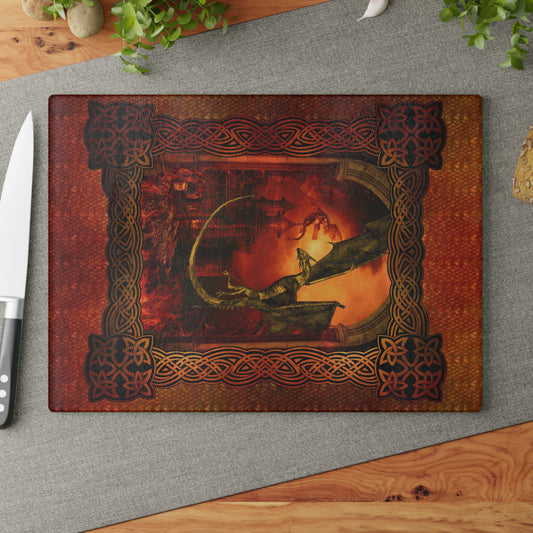 Glass Cutting Board (11"x15"): Dragons [Red Fury Panel]