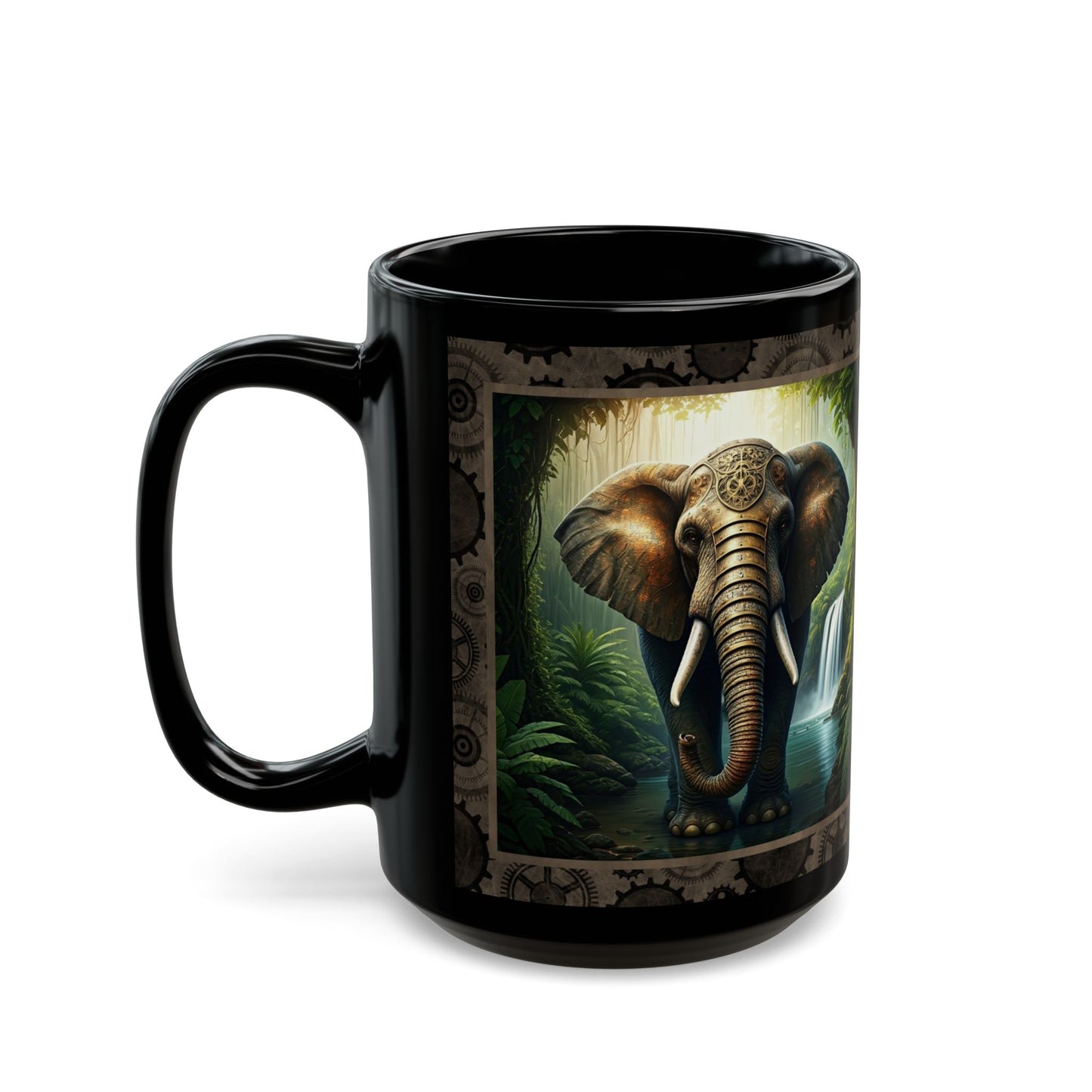 Black Mug-15oz:  "Steampunk Elephant" Panel