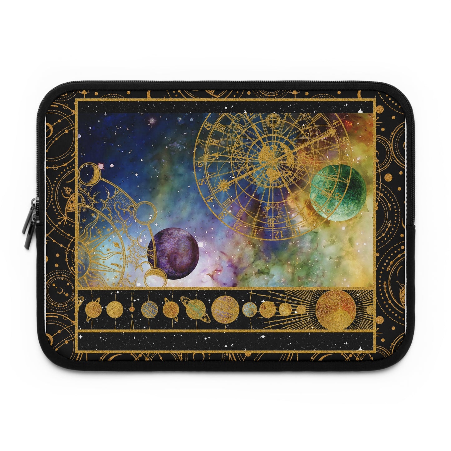 Laptop Sleeve:  [COSMOS]:  Planet Alignment Gold Border