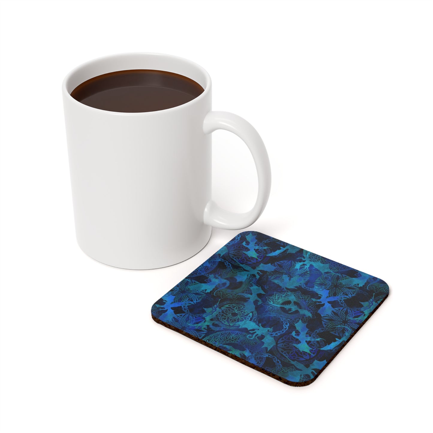 Coaster Set; Cork Backed:  Dragons [Blue Panel]