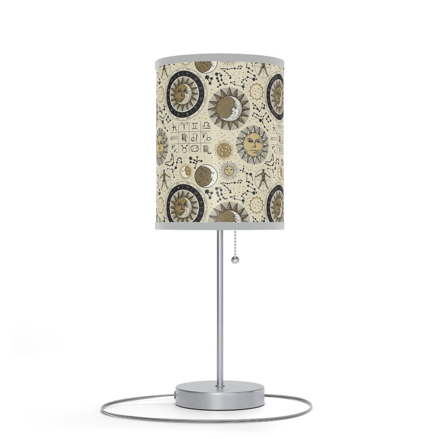 Table Lamp: Silver W/Black Trim; The Sun, The Moon, and The Stars [Zodiac Symbols]