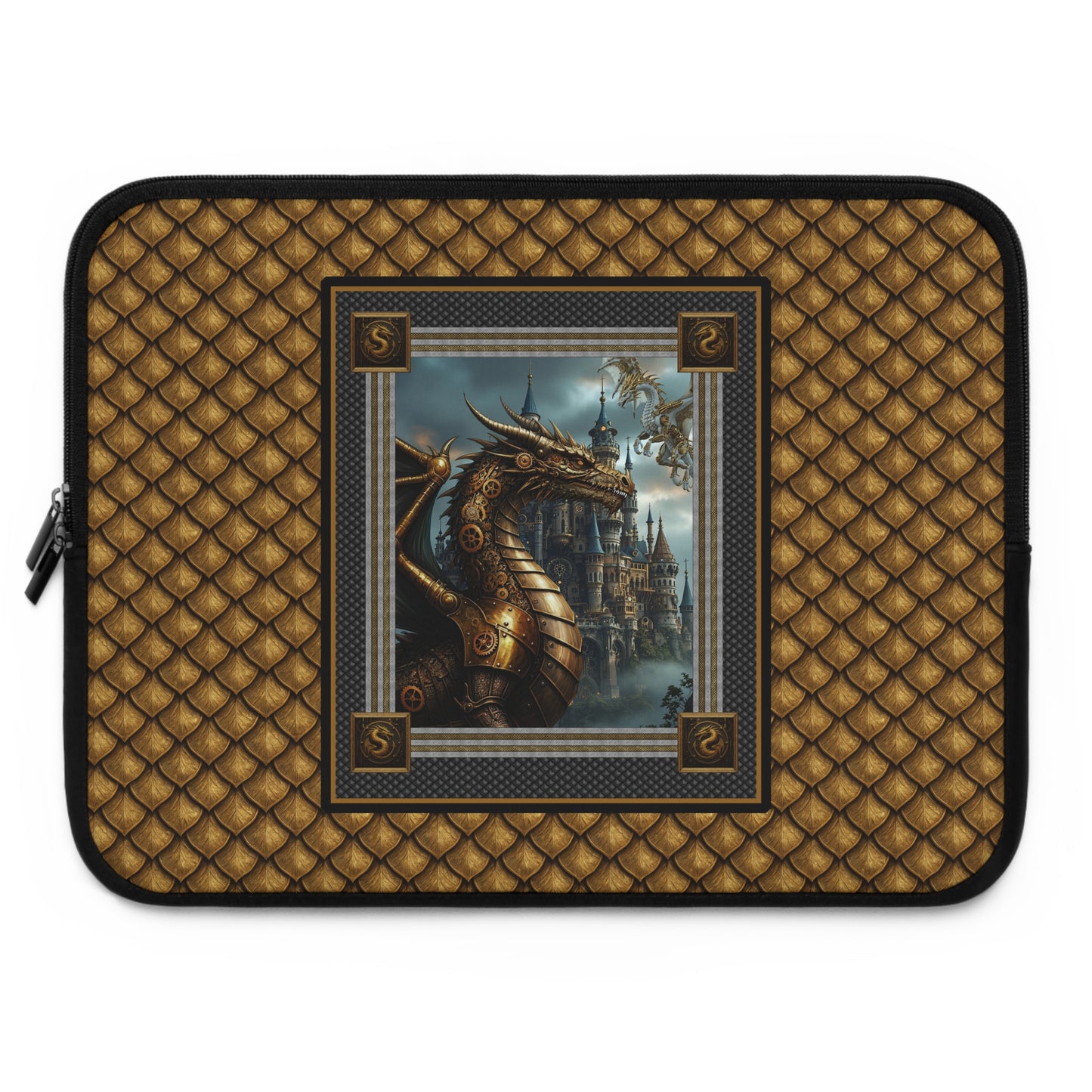 Laptop Sleeve (Sizes:  13", 15", 17"):  Steampunk Dragons [Dragon Panel - Gold Scales]