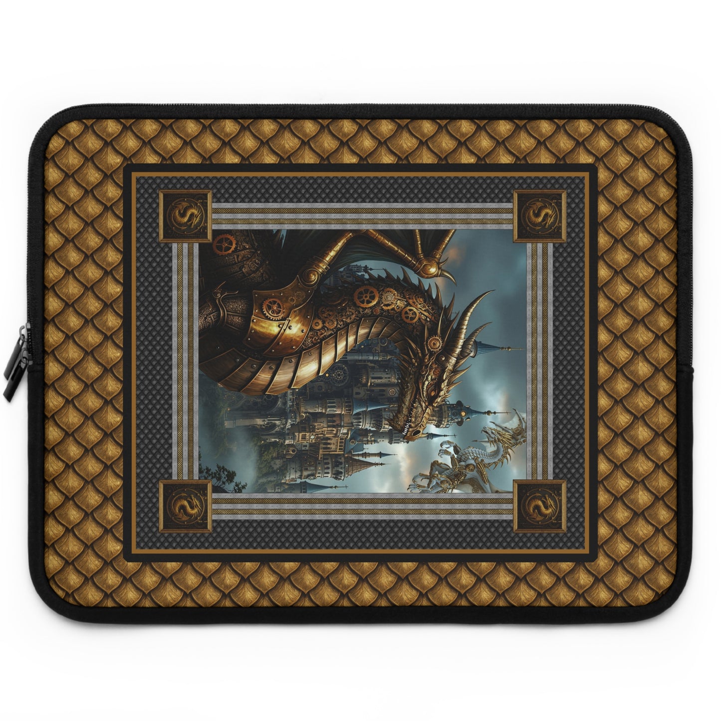 Laptop Sleeve (Sizes:  13", 15", 17"):  Steampunk Dragons [Dragon Head/Red Eyes]