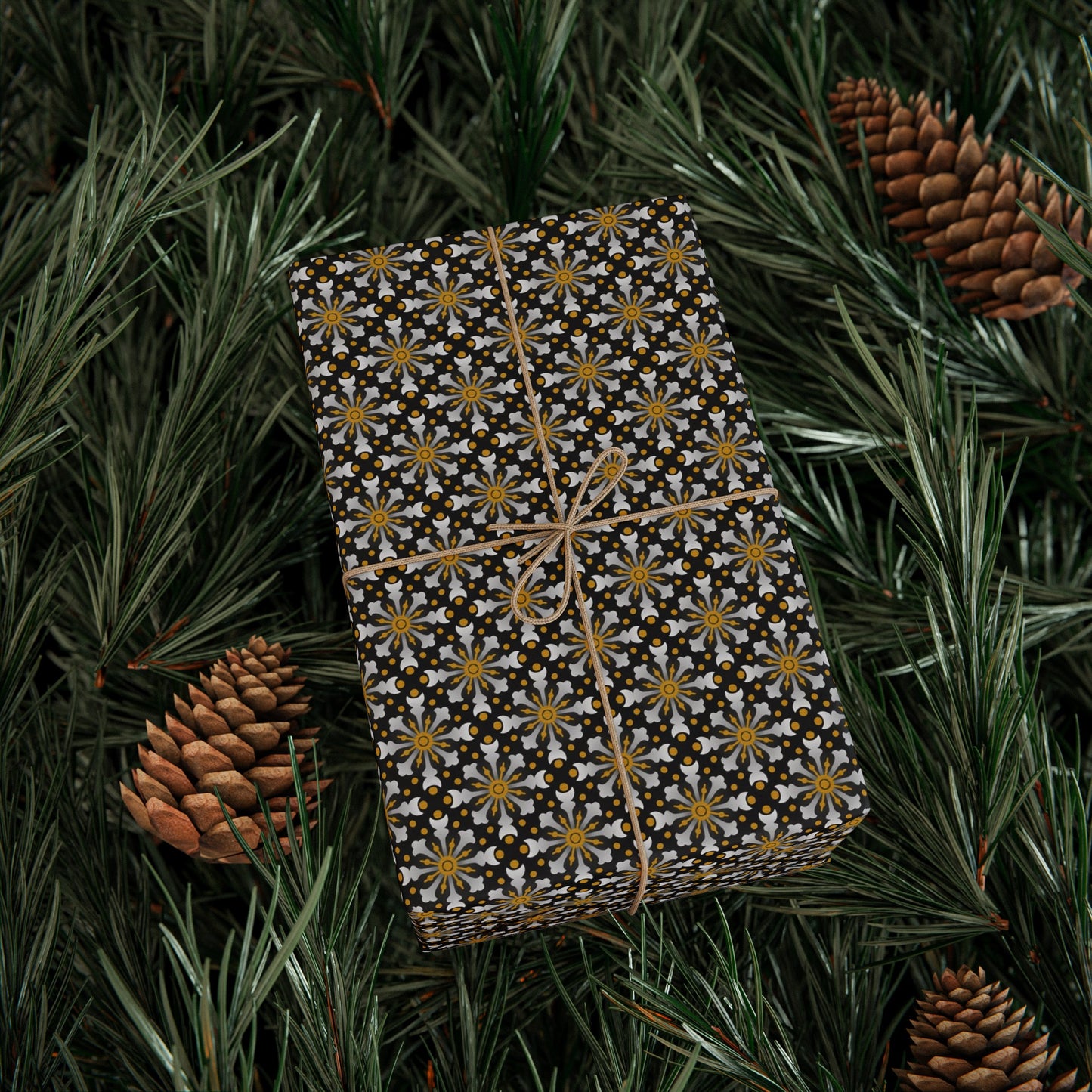 Wrapping Paper:  Celestial [Black/Gold Starbursts]