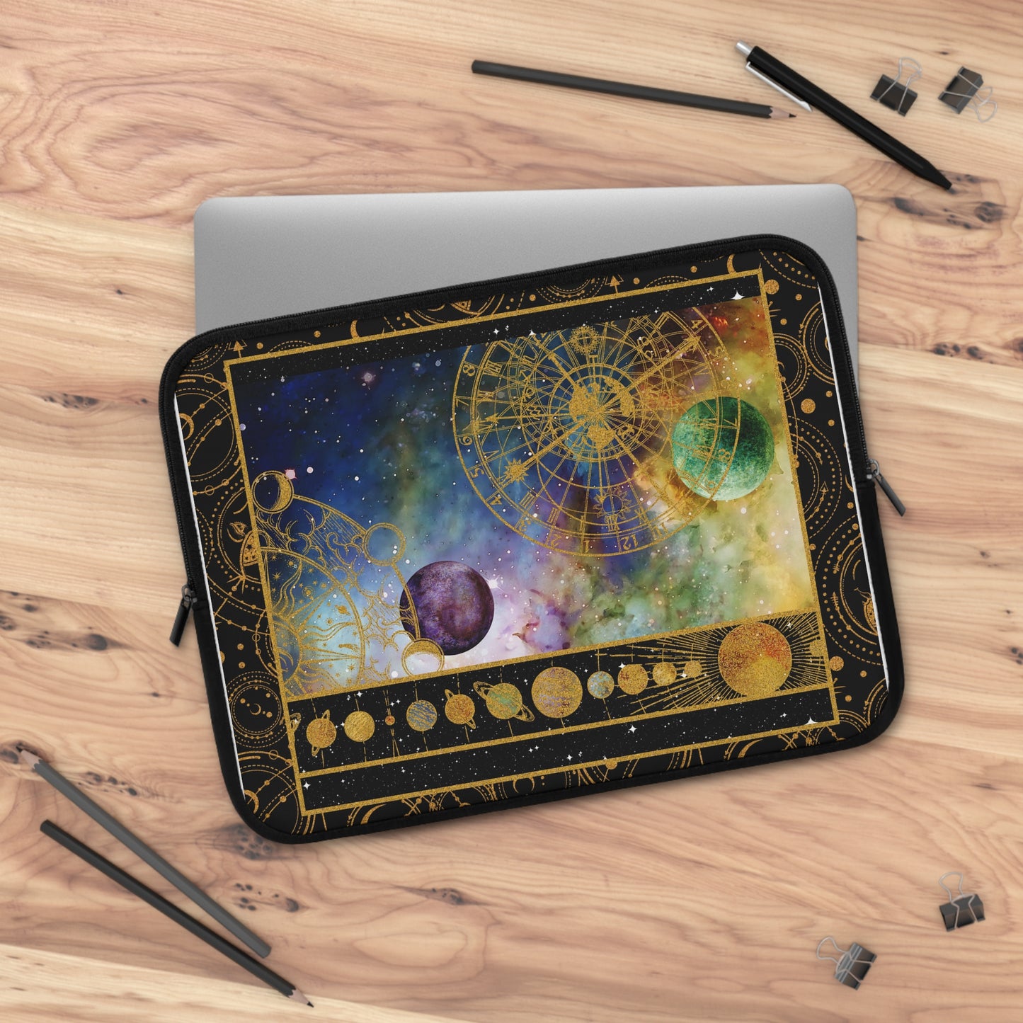 Laptop Sleeve:  [COSMOS]:  Planet Alignment Gold Border