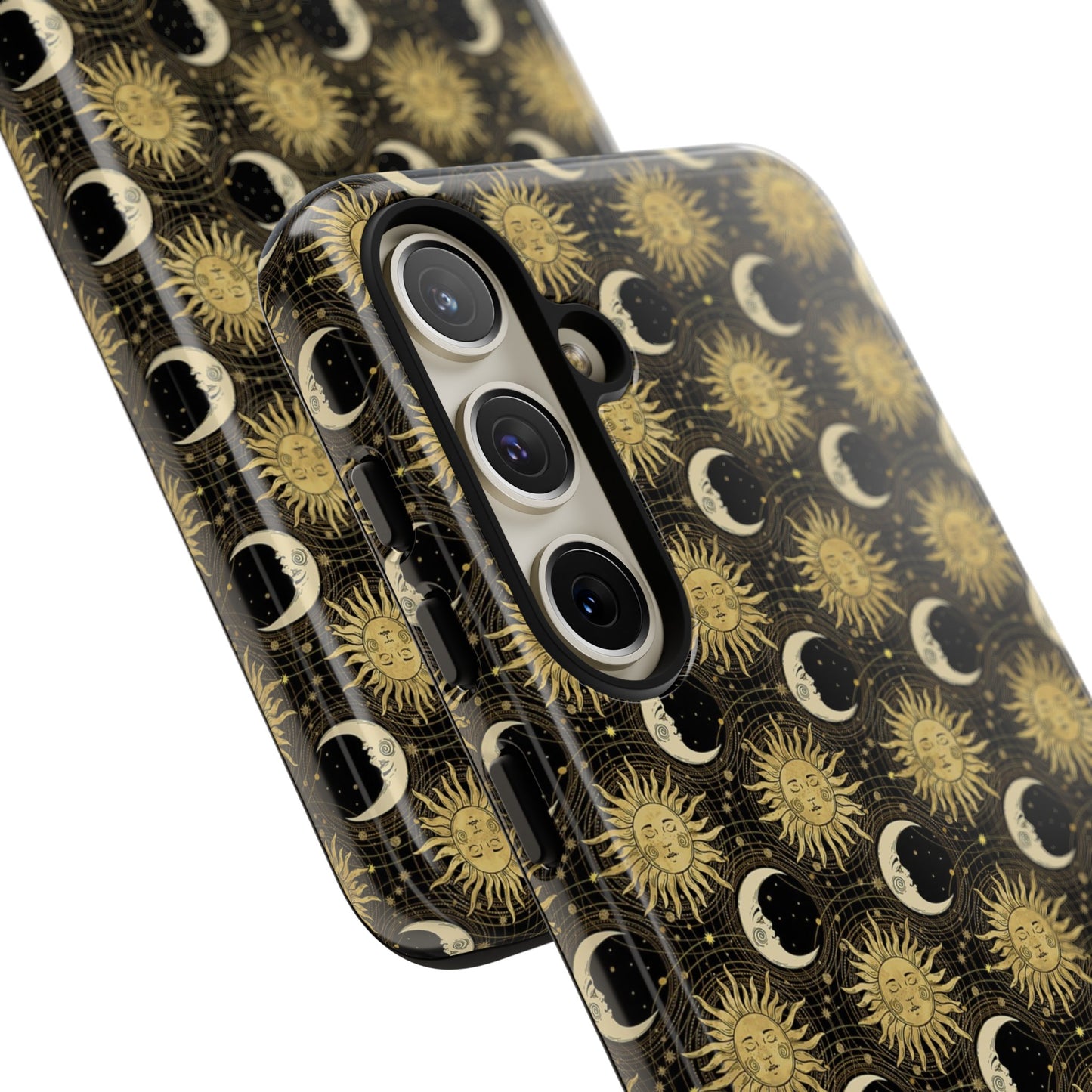Samsung Galaxy Series Tough Case-Phone Case: The Sun, The Moon, And The Stars [Gold Sun, Moon Face]
