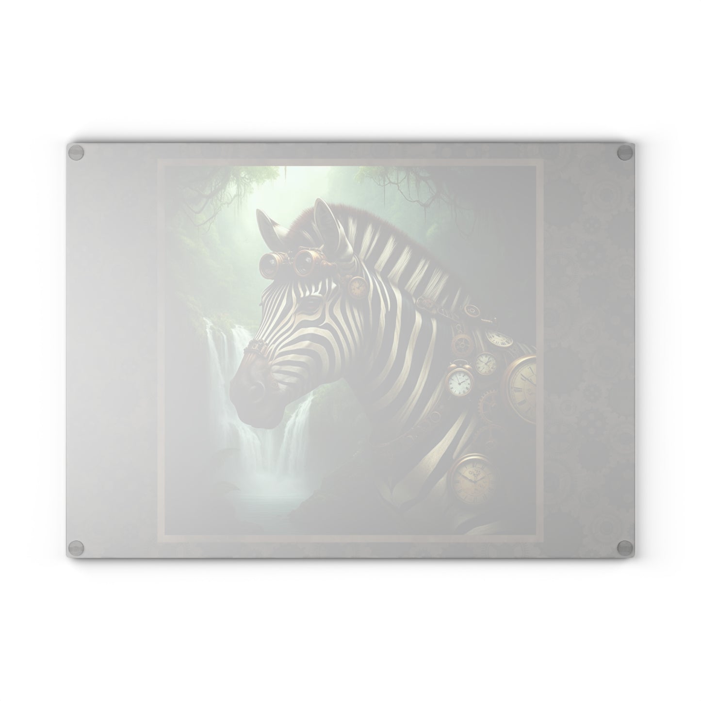 Glass Cutting Board (11"x15"):  Steampunk Animals [Zebra}