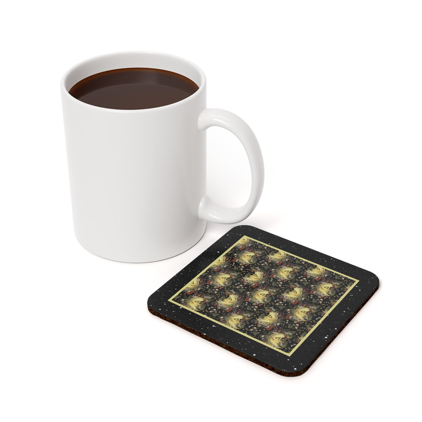 Coaster Set; Cork Backed - The Sun, The Moon, And The Stars [Suns/Flowers]