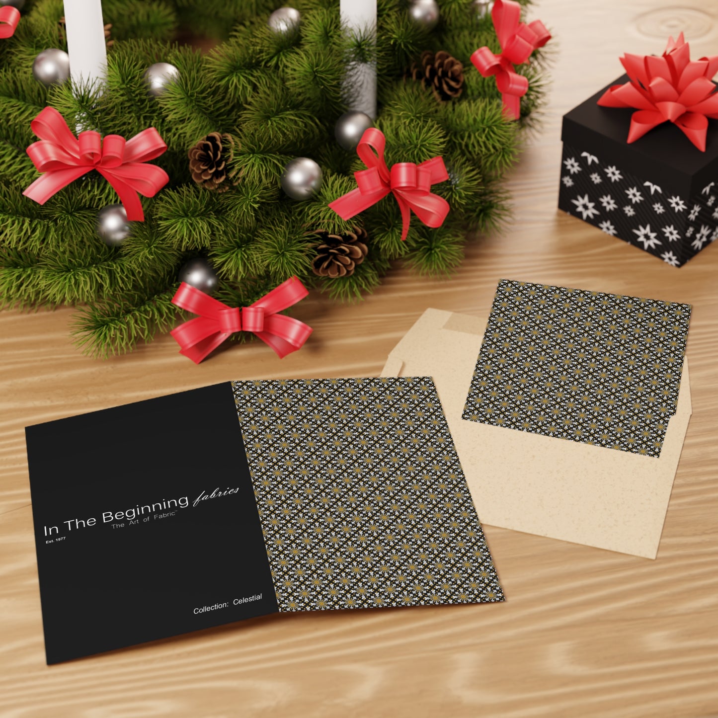 NOTE CARDS: CELESTIAL [STARBURSTS-BLACK/GOLD]