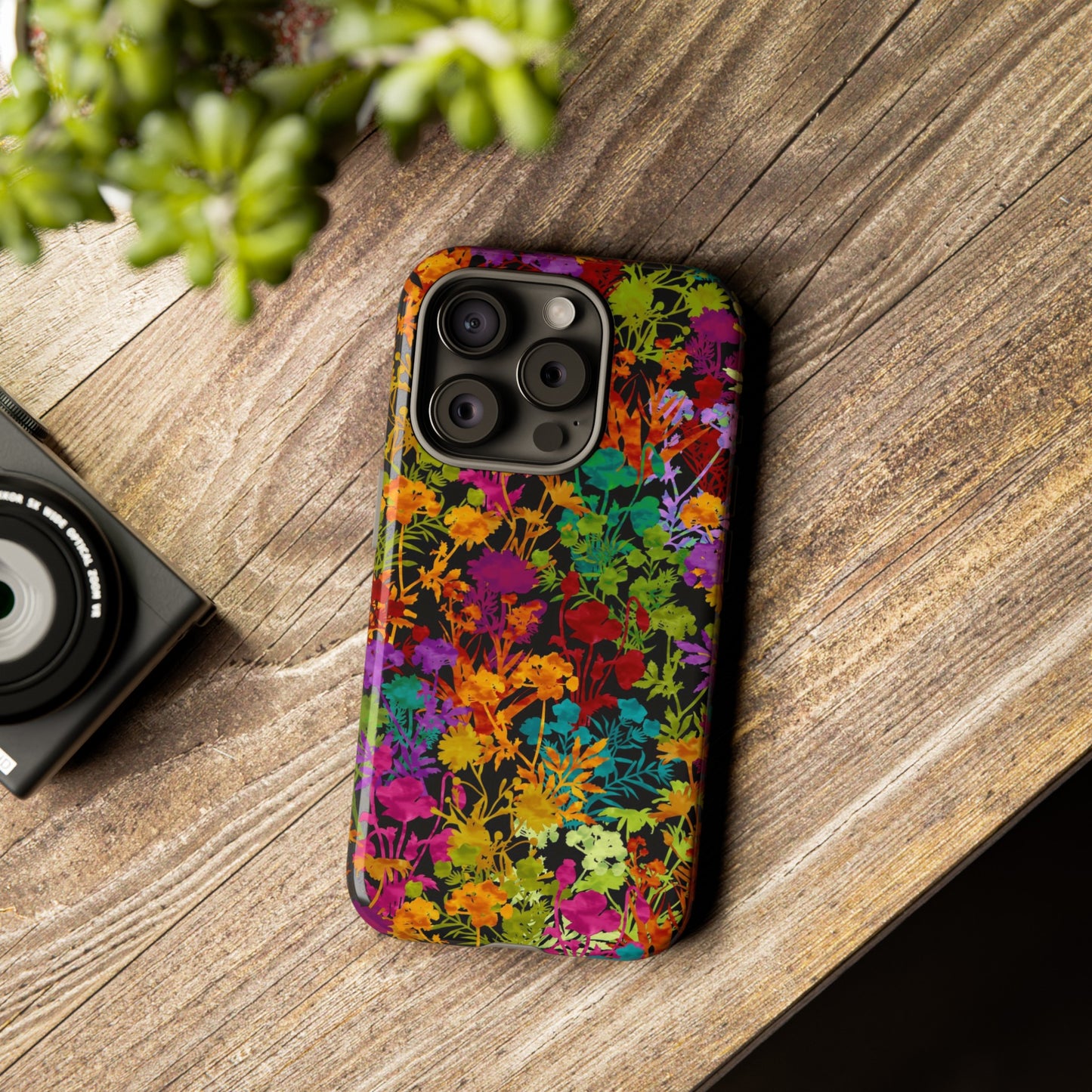 Apple I-Phone 15(Series)-Tough Case-Phone Case:  Dreamscapes [Field of Flowers-Black]
