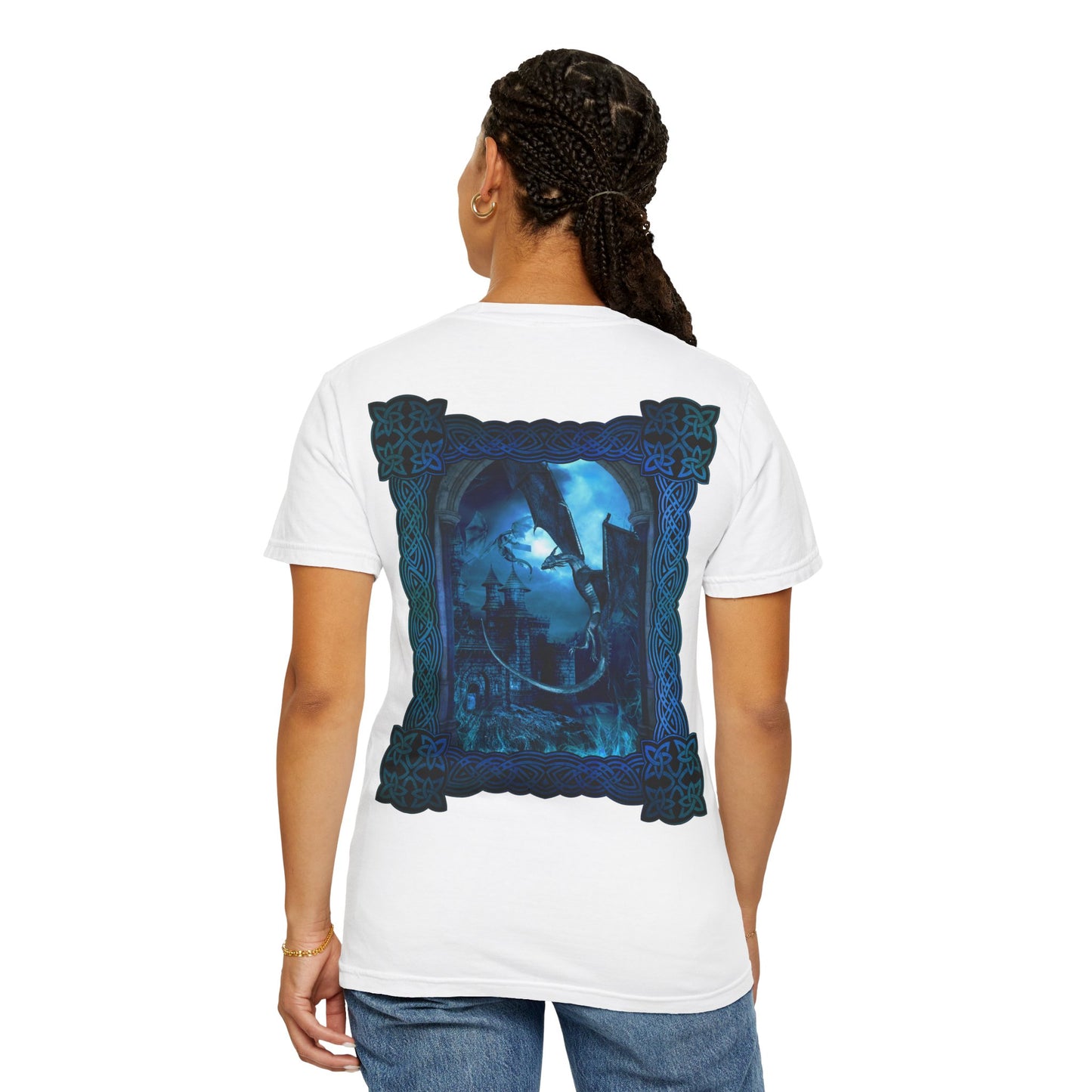 Unisex Heavy Cotton Tee:  "Dragons" [Blue Fury-Banner/Panel]