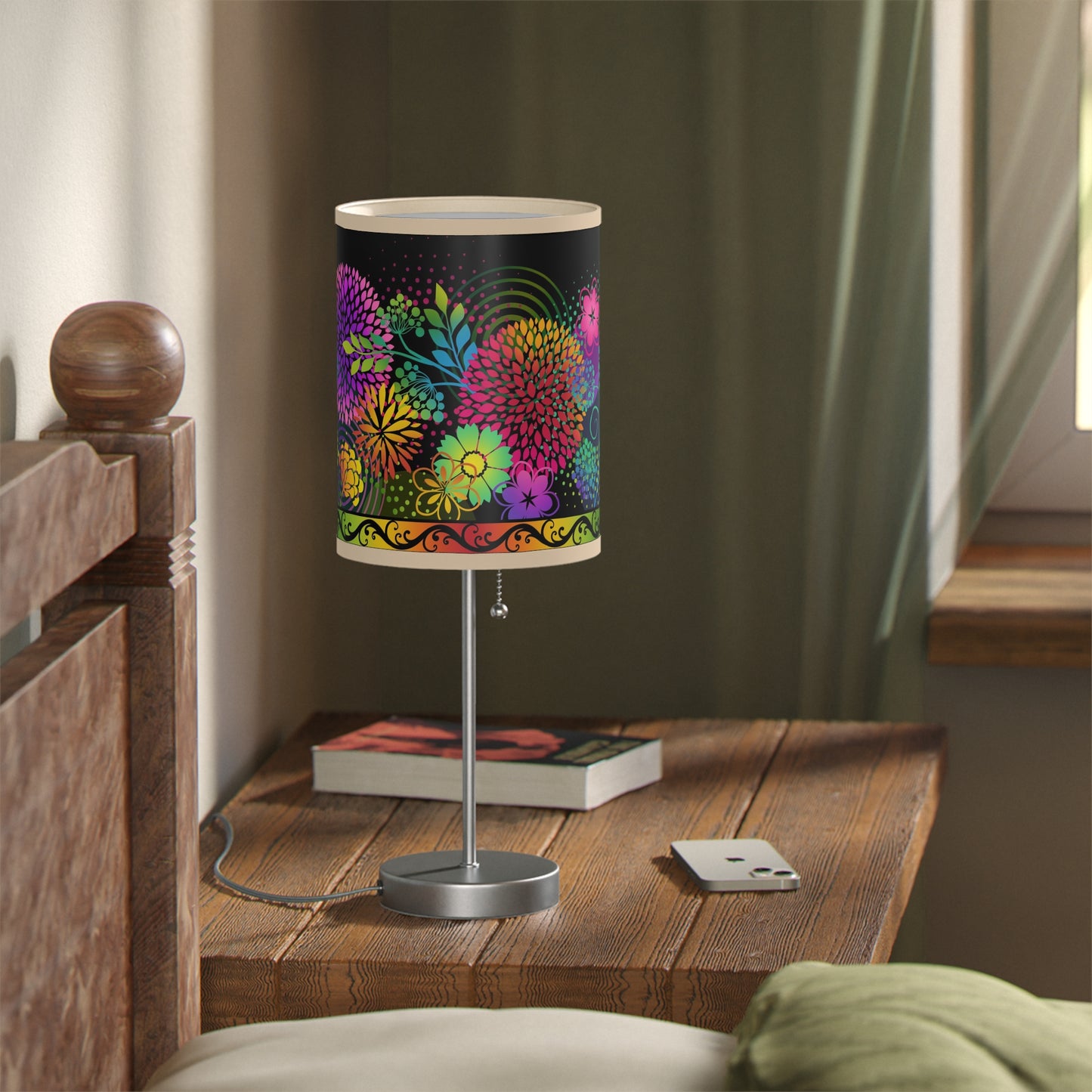 Table Lamp: Silver Base-Unusual Garden [Bright Flower Border]