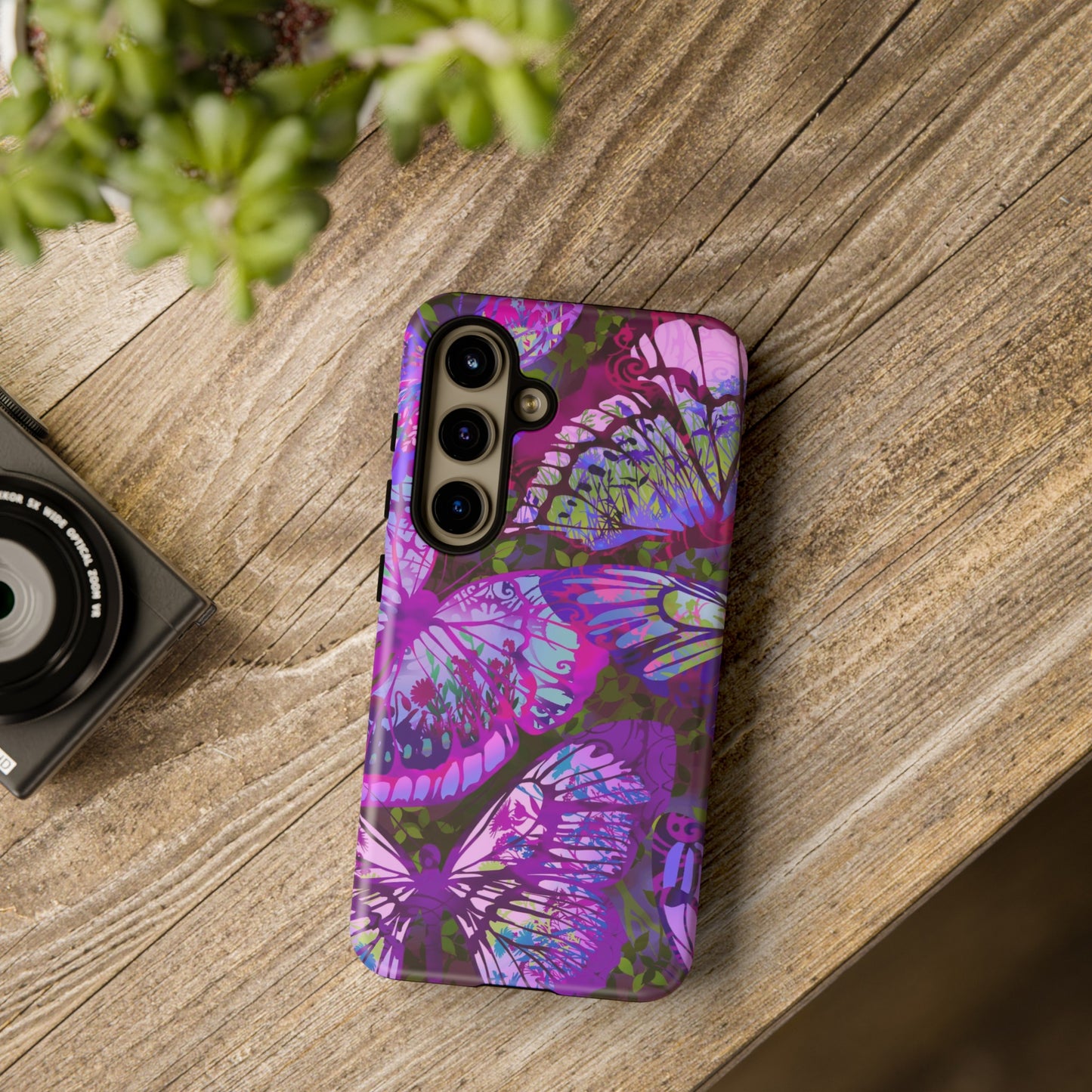 Samsung Galaxy Series Tough Case-Phone Case: Dragons [Dark Purple Butterflies]