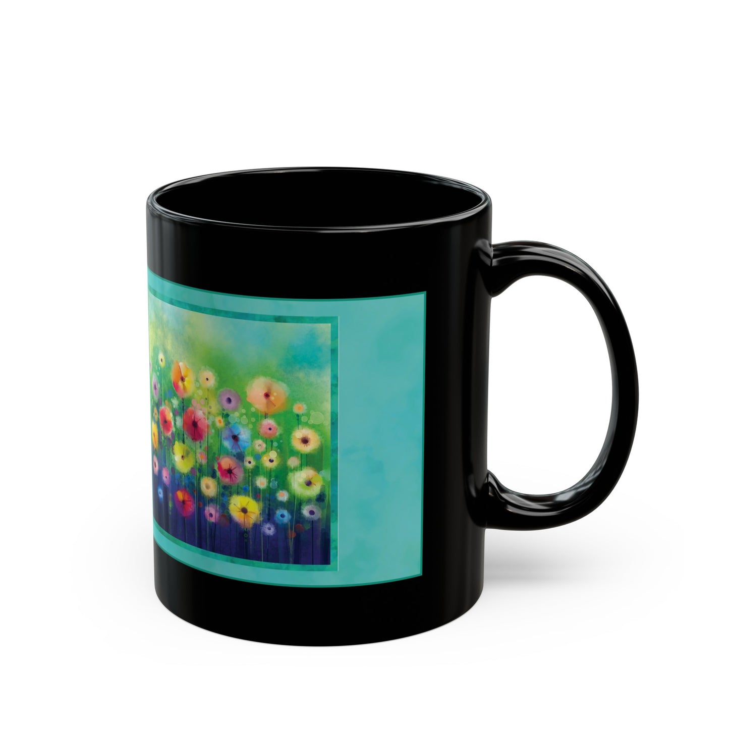 Ceramic Mug (11oz):  Black; "Year of Art" [Flowers in Vase]