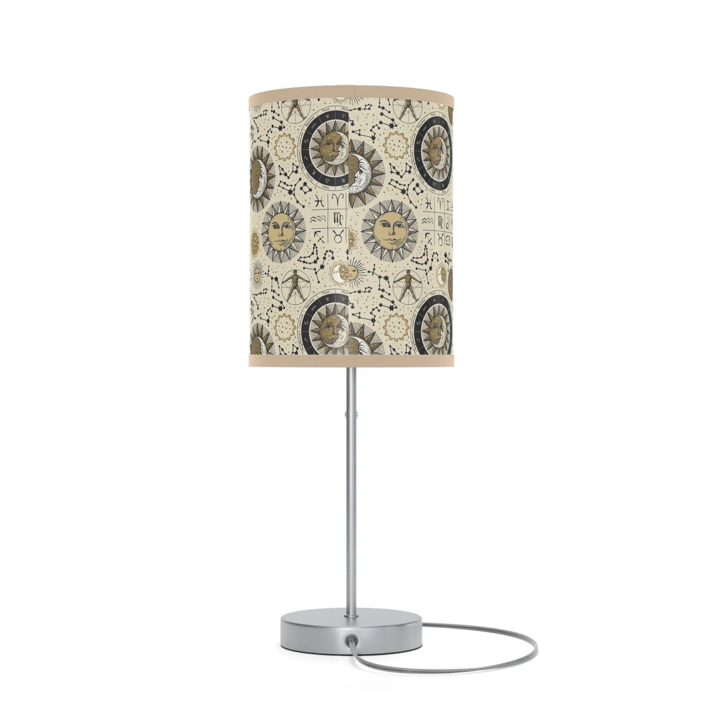 Table Lamp: Silver W/Black Trim; The Sun, The Moon, and The Stars [Zodiac Symbols]