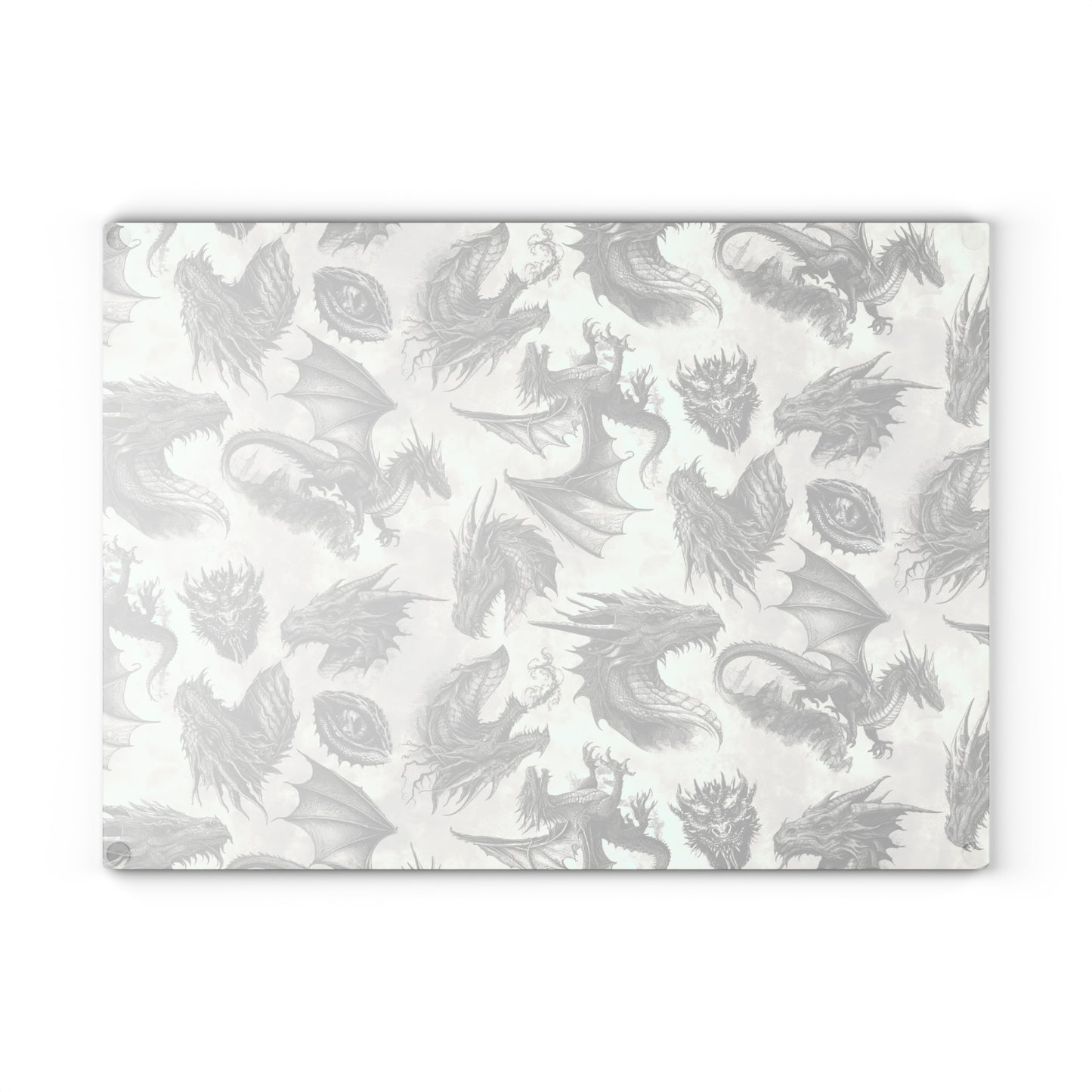 Glass Cutting Board (11"×15"): "Dragons" [Black/White Schetch]