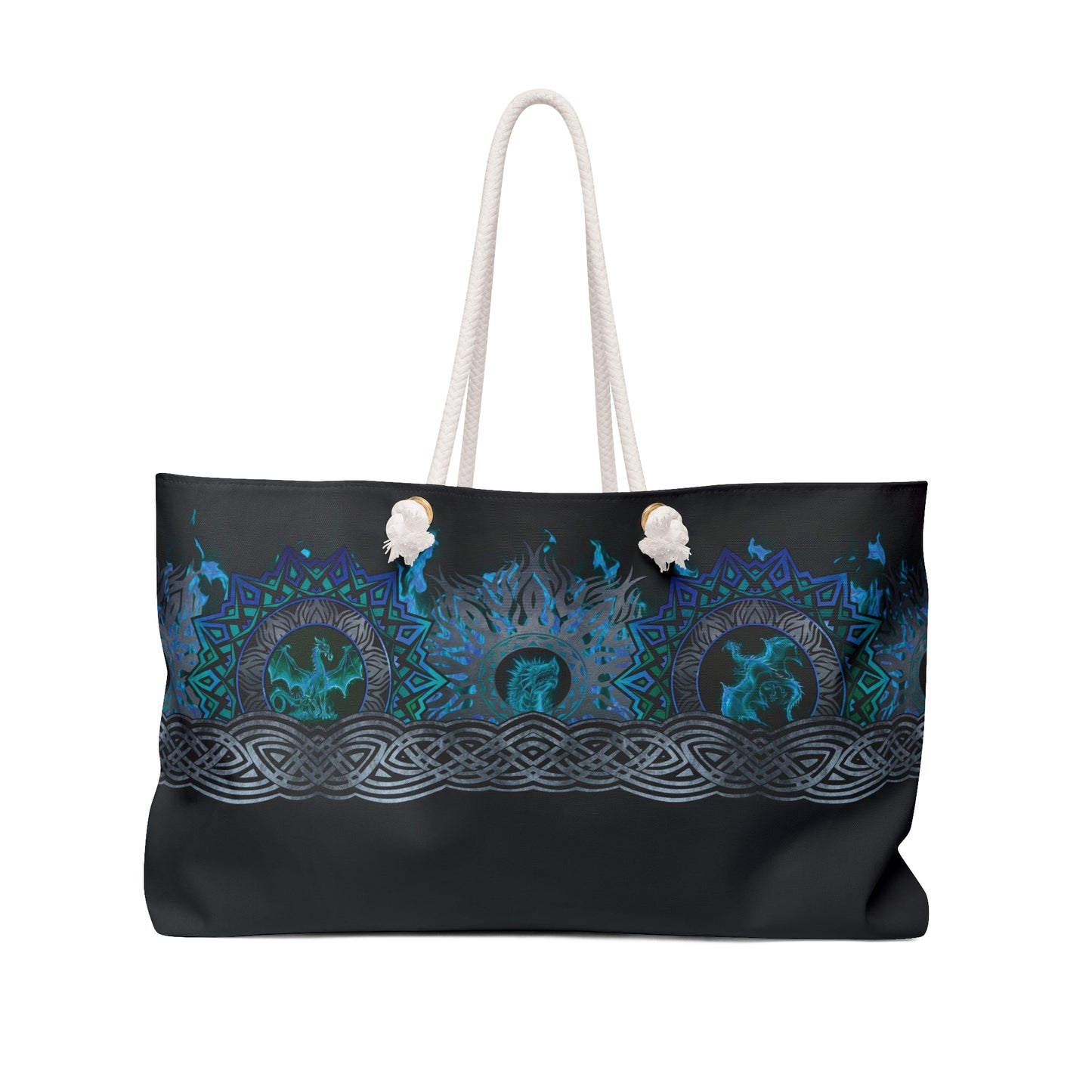 Weekender Tote Bag (Large):  Dragons [Blue Fury-Border]