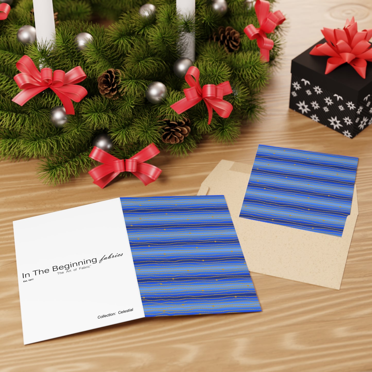 NOTE CARDS: CELSTIAL [STRIPES:  Blue/Gold]