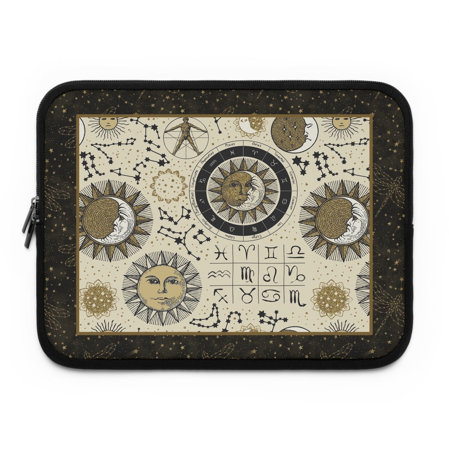 Laptop Sleeve:  [SUN-MOON-STARS]:  Dragonflies-Zodiac Panel