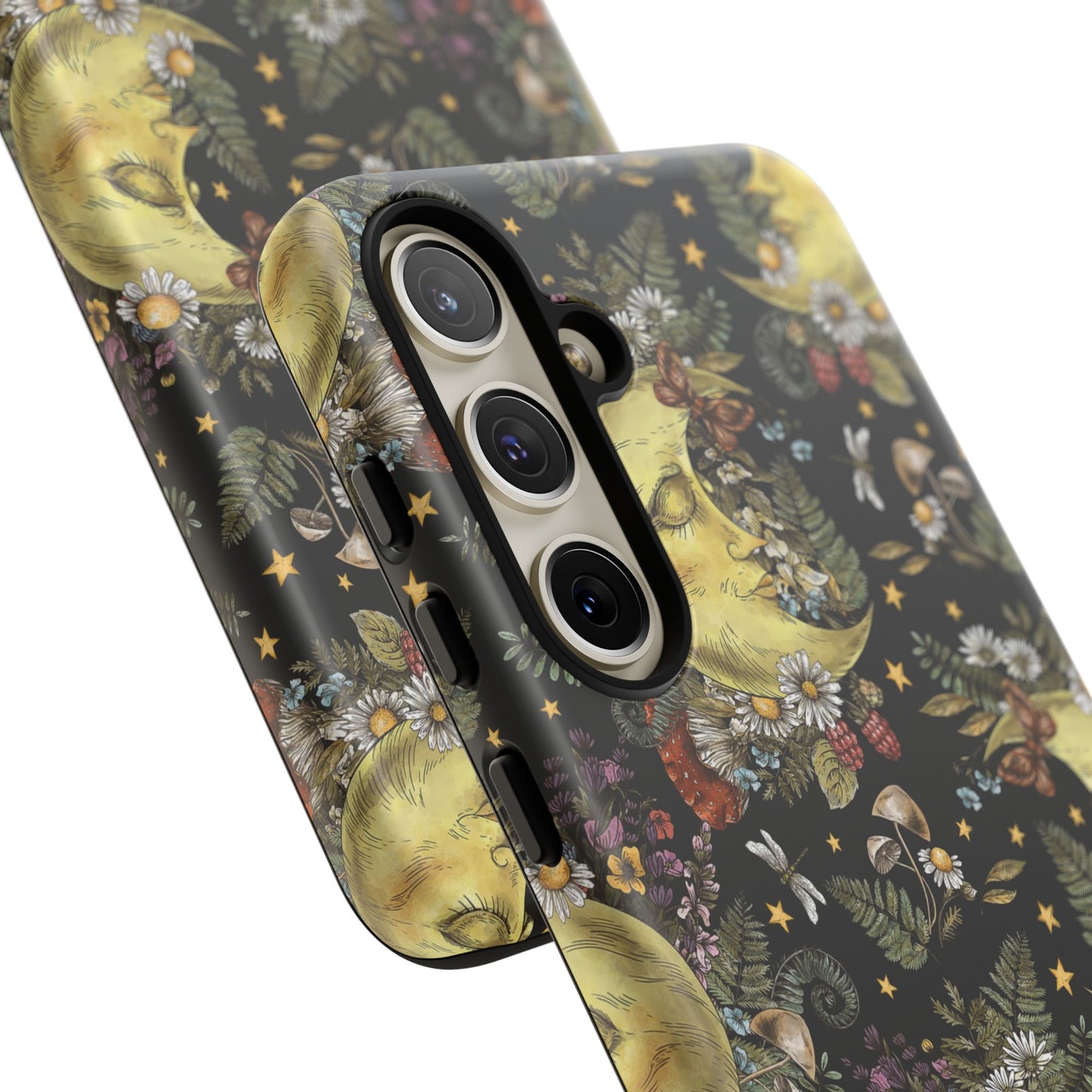 Samsung Galaxy Series Tough Case-Phone Case: The Sun, The Moon, And The Stars [Celestial Moon with Flowers]