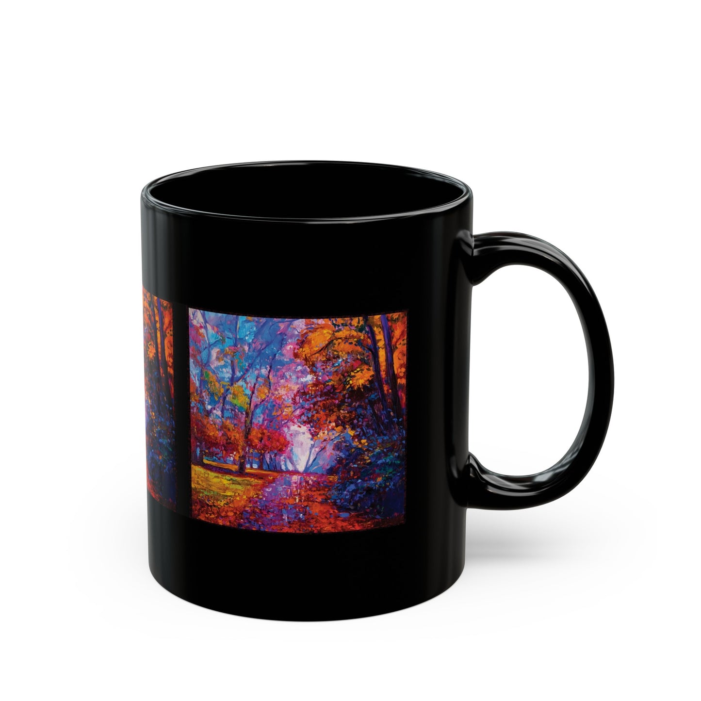 Ceramic Mug:  Black;  Year of Art [Fall Trees-Border]