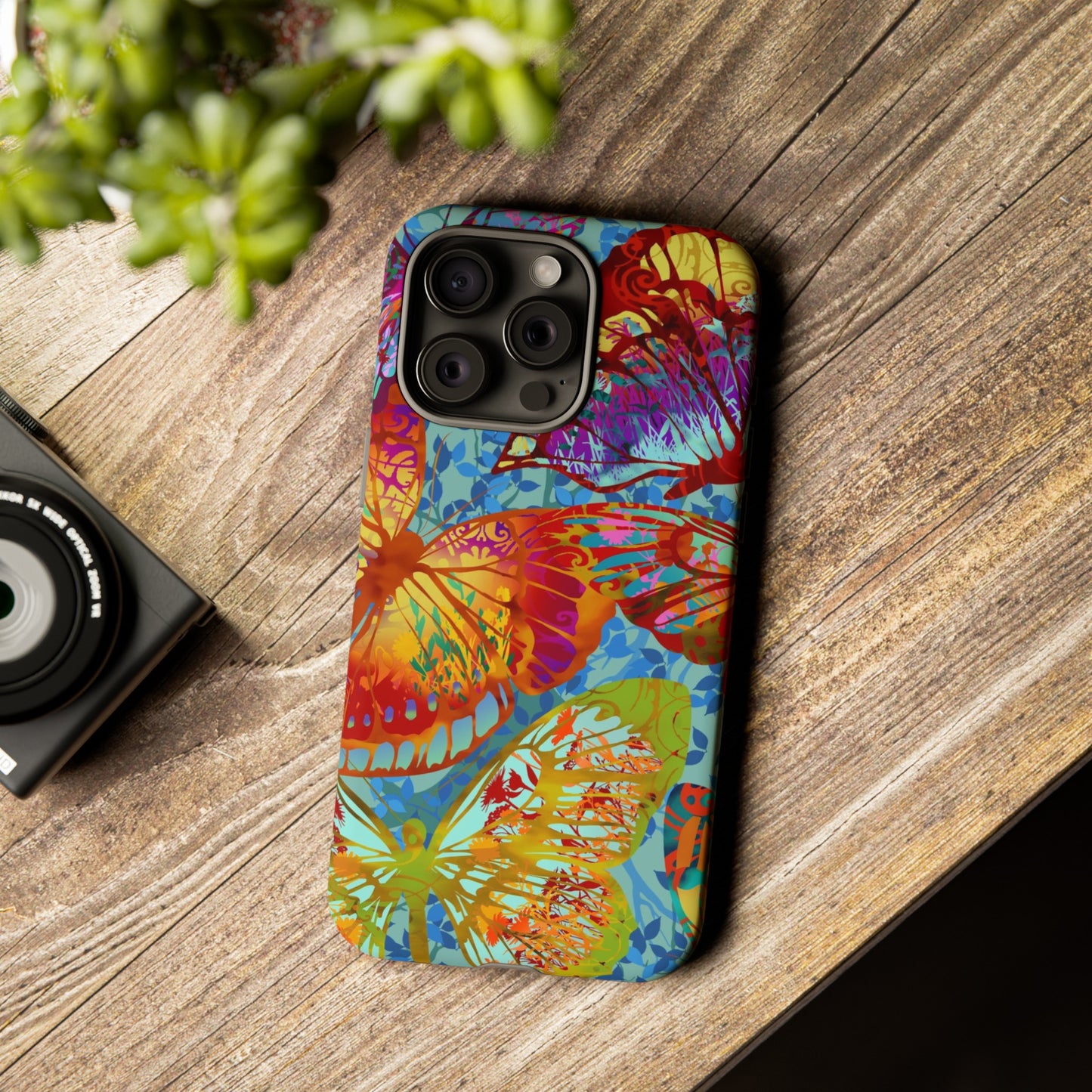 Apple I-Phone 15 (Series) Tough Case-Phone Case:  Dreamscapes [Light Green Butterflies]