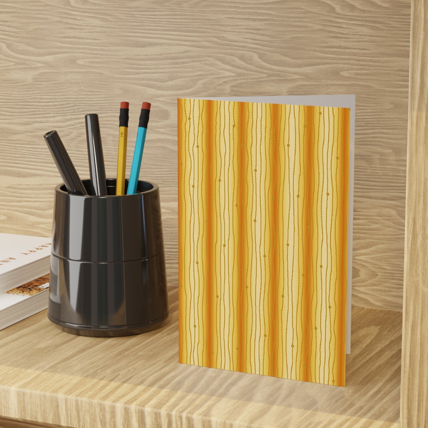 NOTE CARDS: CELSTIAL [STRIPES:  Orange/Gold]