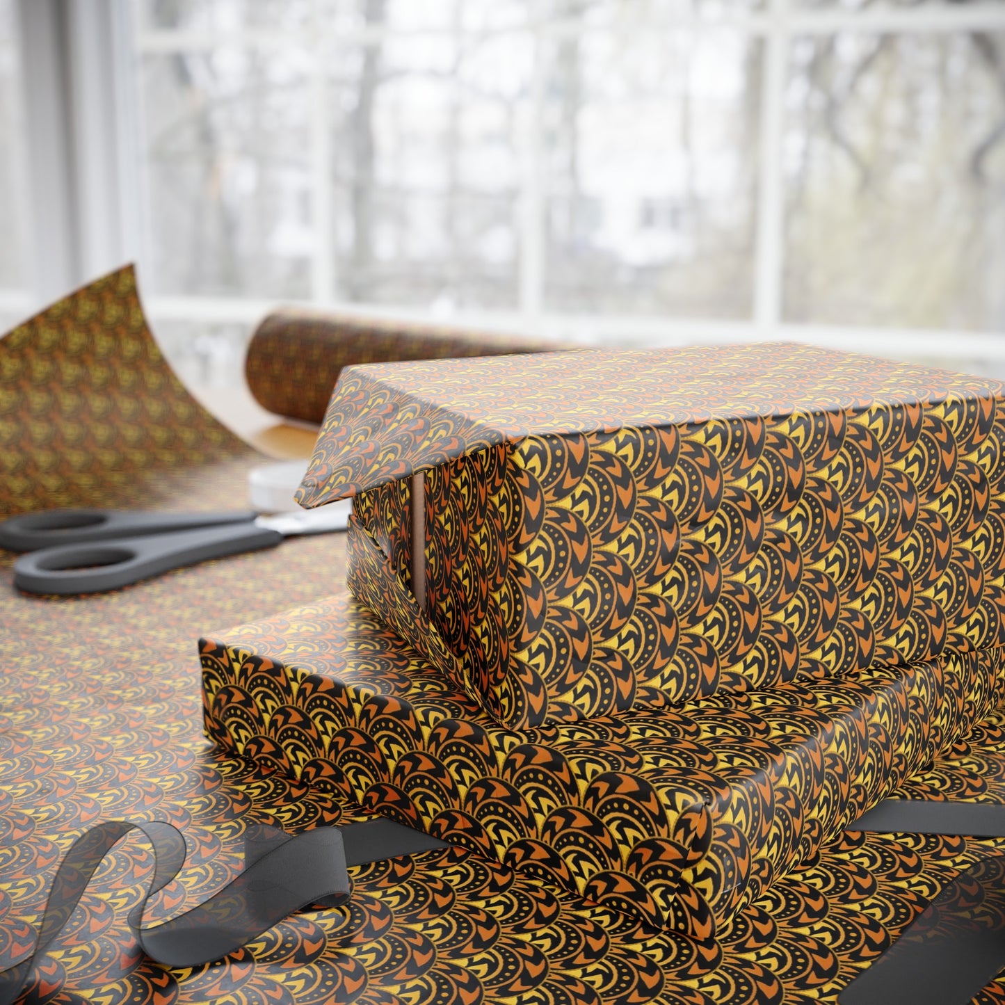 Wrapping Paper:  Celestial [Gold/Black Scallops]