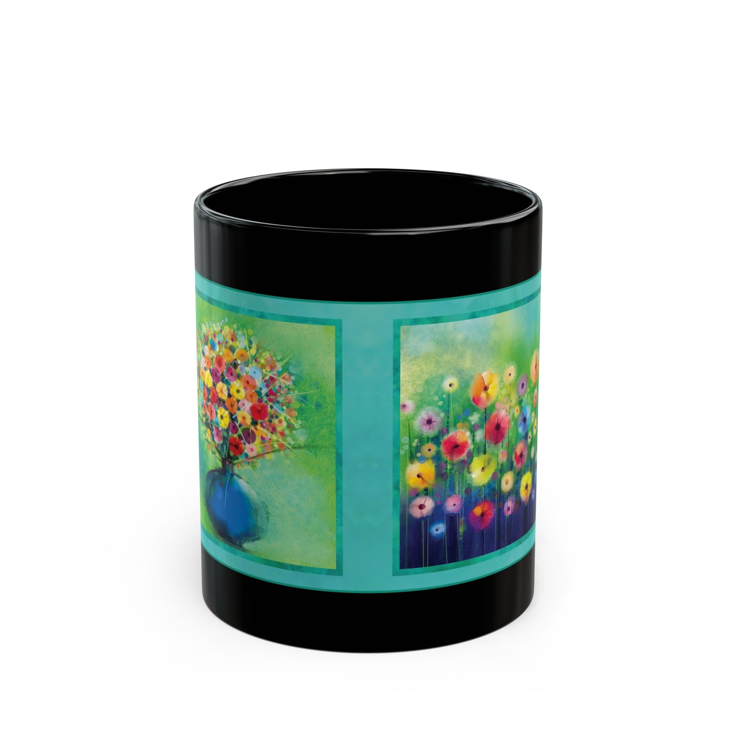 Ceramic Mug (11oz):  Black; "Year of Art" [Flowers in Vase]