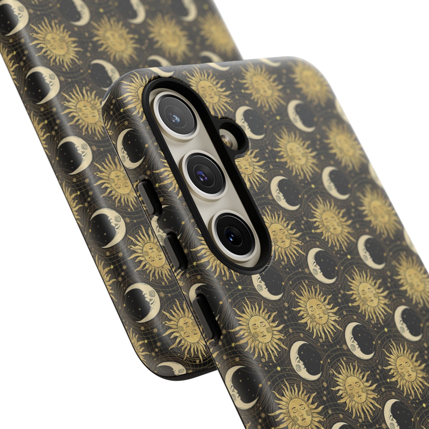 Samsung Galaxy Series Tough Case-Phone Case: The Sun, The Moon, And The Stars [Gold Sun, Moon Face]