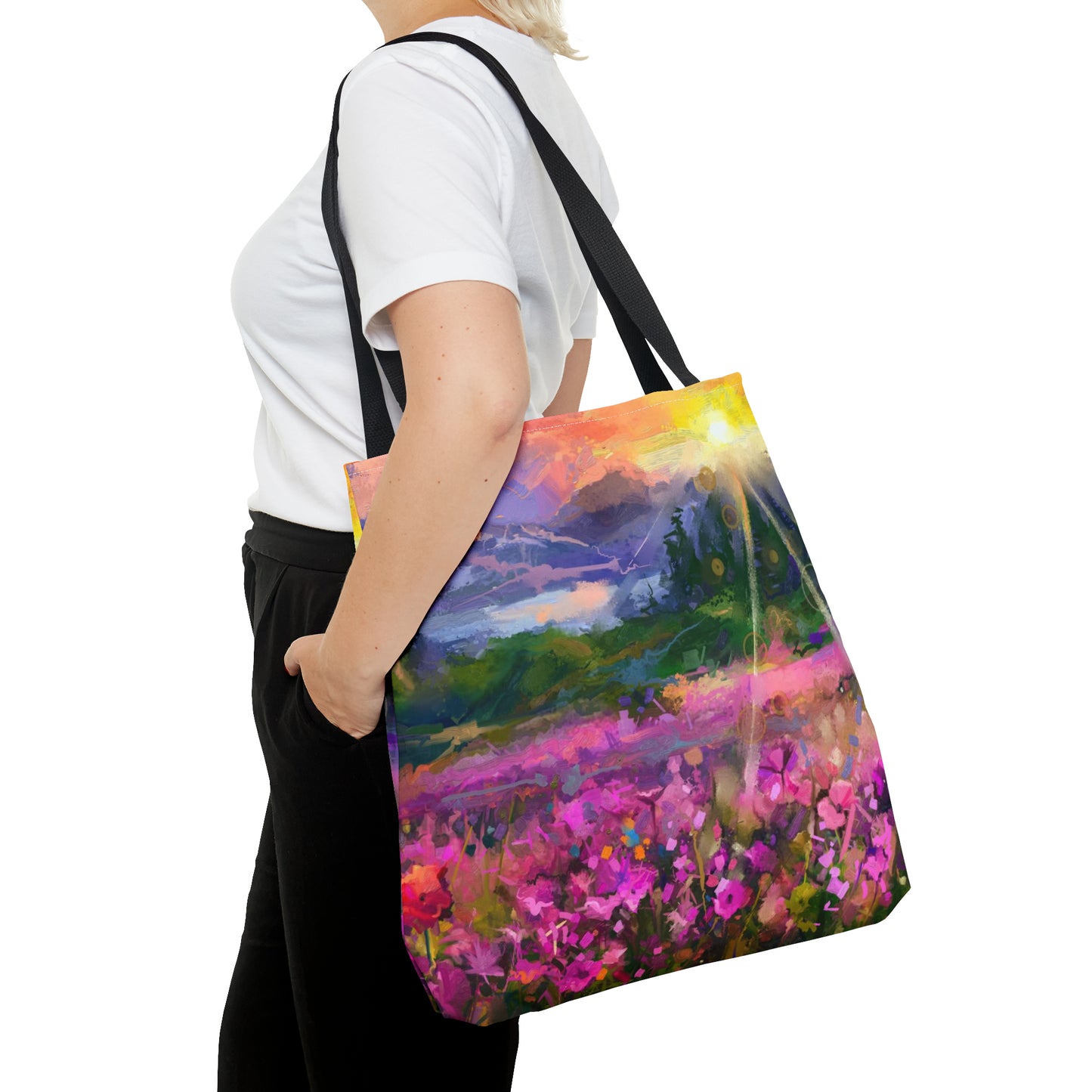 Tote Bag:  large-18x18;  "Year of Art" [Flowers on Mountain]