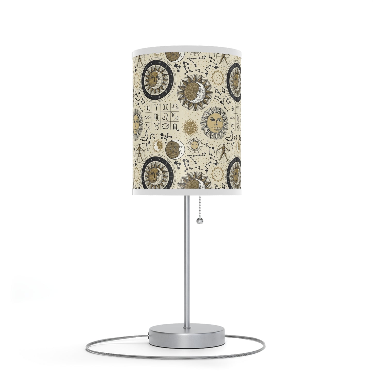 Table Lamp: Silver W/Black Trim; The Sun, The Moon, and The Stars [Zodiac Symbols]