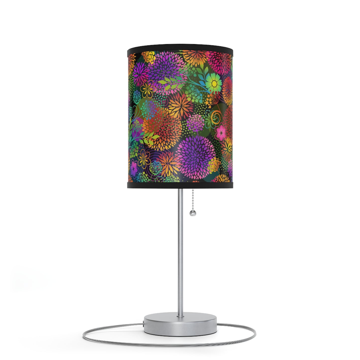 Table Lamp: Silver Base - Unusual Garden [Bright Flowers]