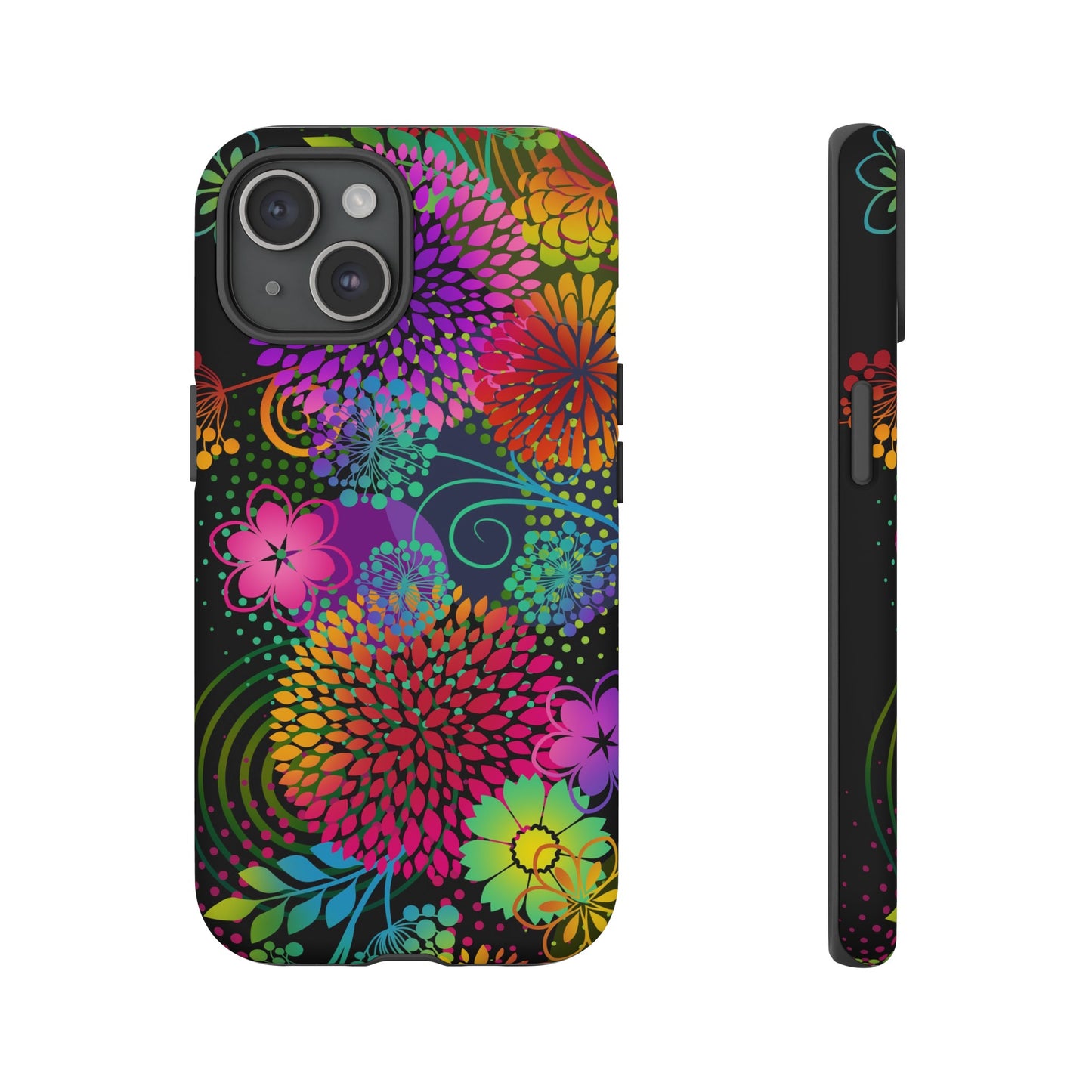 Apple I-Phone 15 Tough Case-Phone Case:  Unusual Garden [Bright Flowers Border]