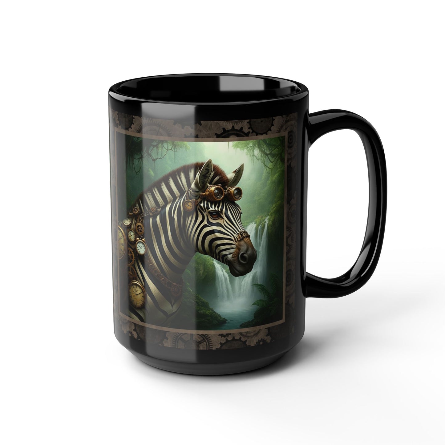 Black Mug-15oz:  "Steampunk Zebra" Panel
