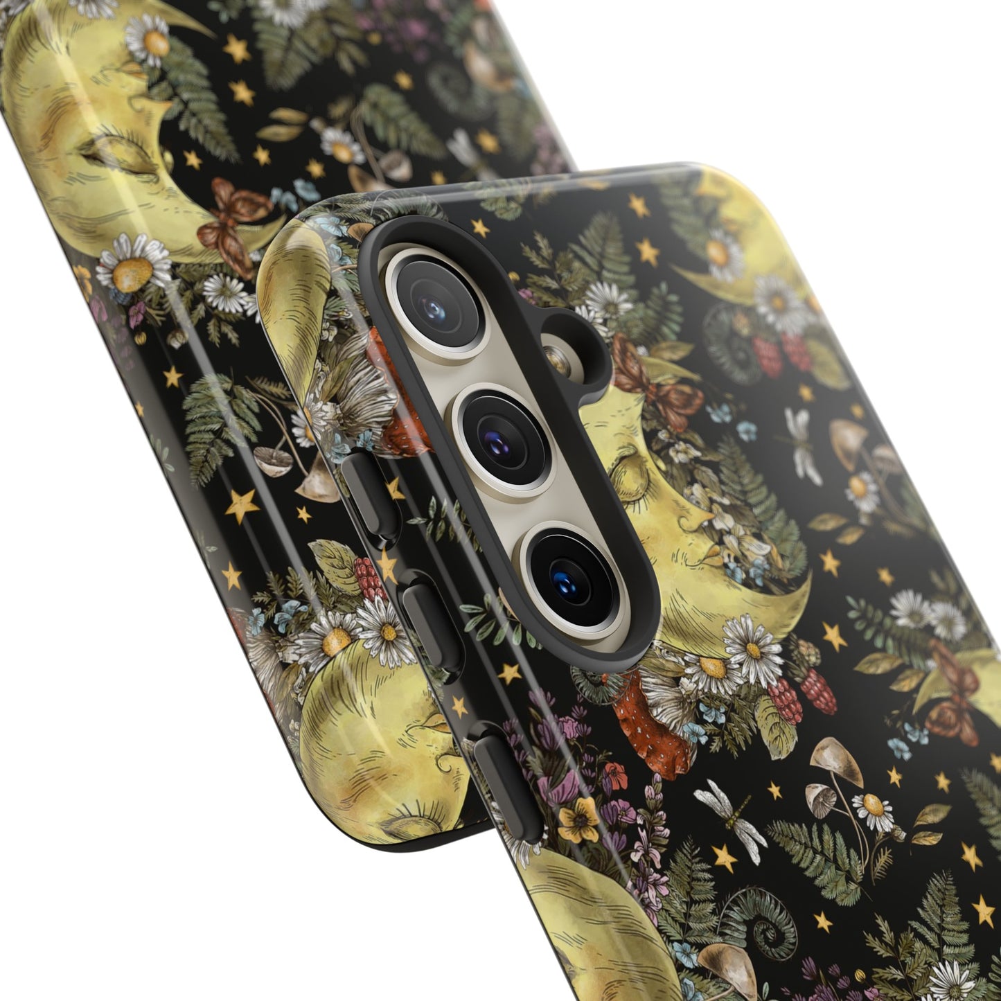 Samsung Galaxy Series Tough Case-Phone Case: The Sun, The Moon, And The Stars [Celestial Moon with Flowers]